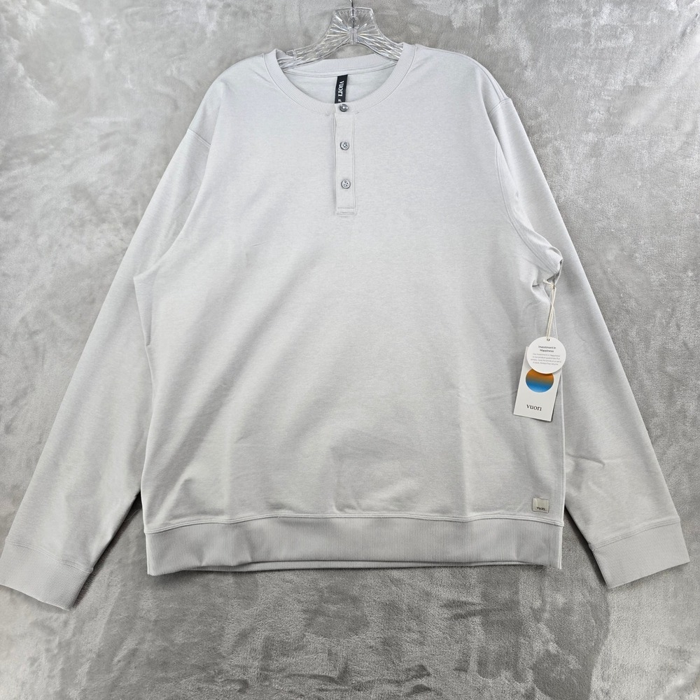 Vuori Coronado Henley Mens XL Salt Heather Gray Long Sleeve Relaxed Sweatshirt